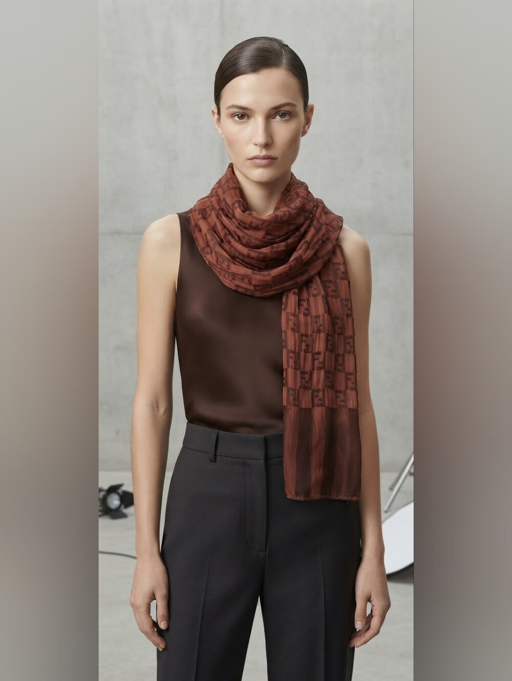 FENDI Sheer Scarf With FENDI LOGO in Burnt Orange